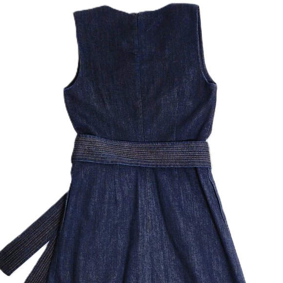 Banana Republic Womens Fit & Flare Belted Blue Denim Split Neck Midi Dress 00P - Picture 7 of 8